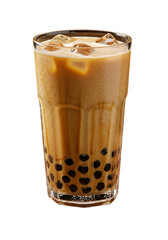 Boba Tea Illustration Brown Milk Drink with Pearl Ice and Transparent Glass