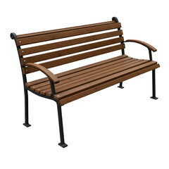 Brown Wood Bench Illustration Against Isolated Transparent Background