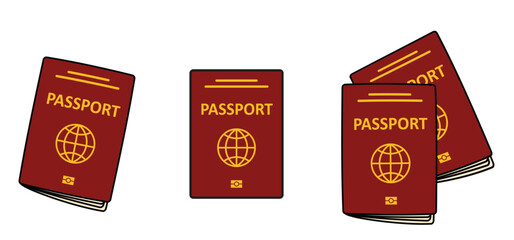 Cartoon passport and boarding pass icon. Airline tickets to fly. Airplane ticket. Boarding pass ticket. Fly tickets concept. Passport with boarding passes. flight ticket. Passenger to departure.