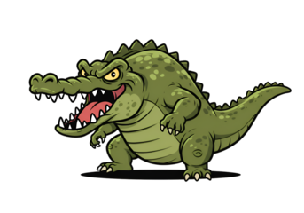 Aggressive Cartoon Crocodile Illustration Isolated on Transparent Background