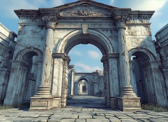 Obraz premium Ancient stone archway entrance to a deserted city.