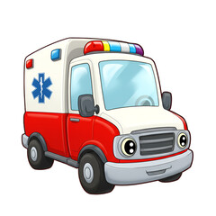 Cartoon Ambulance Illustration In Red And White With Medical Emergency Theme