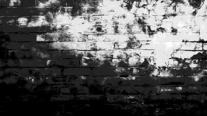 Distressed grunge brick wall texture in black and white