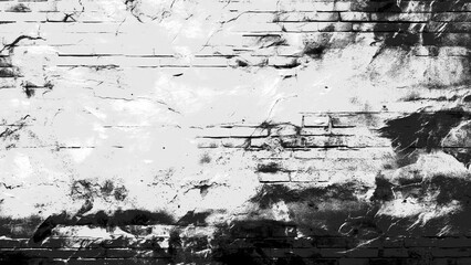 Distressed grunge brick wall texture in black and white