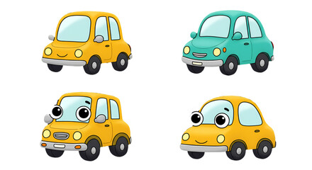 Cartoon Cars Illustration On Transparent Background With Yellow And Blue Color