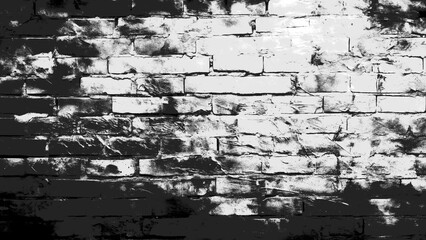 Distressed grunge brick wall texture in black and white