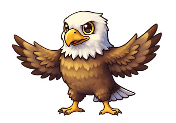 Cartoon Eagle Illustration With White Brown Wings In Isolated Background