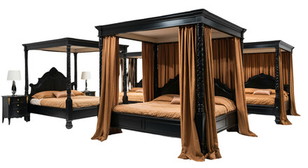 Elegant Bedroom Illustration With Multiple Luxury Beds and Gold Curtains