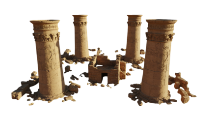 Ancient Ruins 3D Illustration With Columns Isolated On Transparent Background