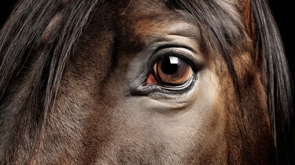 Close-up of a horse's eye showing detailed features and rich brown color