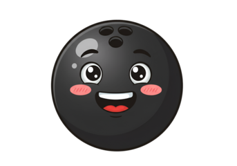 Cartoon Bowling Ball Illustration With Happy Face And Black Background