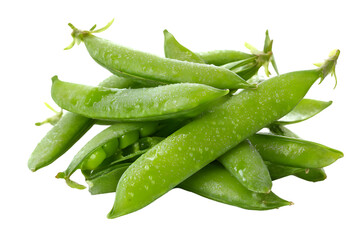 Fresh green snow peas pile isolated on transparent background