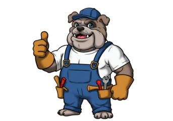 Cartoon Bulldog Illustration With Tools Giving Thumbs Up Isolated