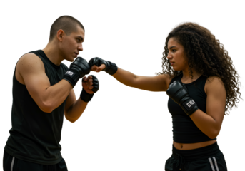 Boxing Match Illustration Showing Two Athletes Punching with Black Gloves