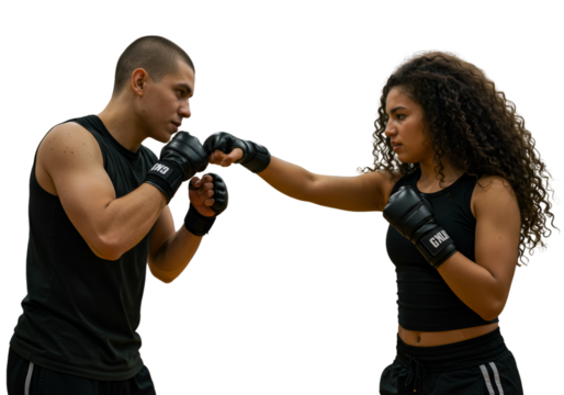 Boxing Match Illustration Showing Two Athletes Punching with Black Gloves