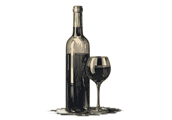 Elegant Wine Bottle And Glass Illustration Against Black Background
