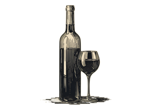 Elegant Wine Bottle And Glass Illustration Against Black Background