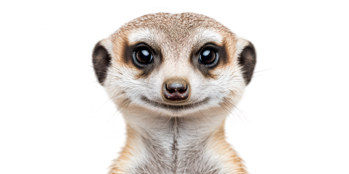 Meerkat face close up portrait on transparent png background