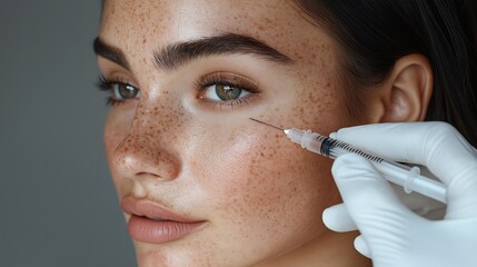 Beautiful woman receiving cosmetic facial injection for youthful skin rejuvenation and natural beauty enhancement