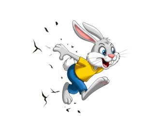 Cartoon Illustration Of A Running White Rabbit With Happy Smiling Face