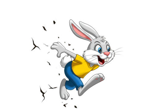 Cartoon Illustration Of A Running White Rabbit With Happy Smiling Face