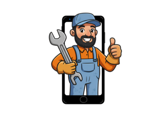 Cartoon Illustration Of A Smiling Repairman Holding Wrench And Giving A Thumbs Up