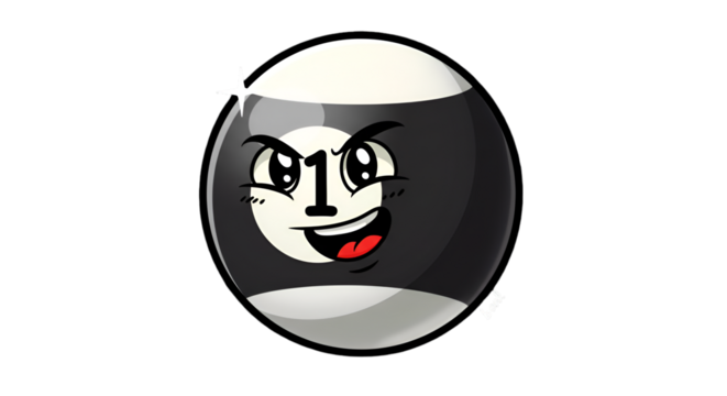 Cartoon Illustration Of A Smiling One Ball With Black White Colors Isolated