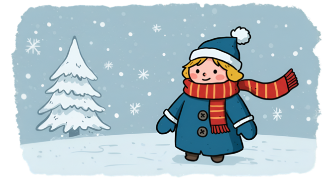 Cartoon Illustration Of A Smiling Girl In Blue Winter Outfit With Snow - Powered by Adobe