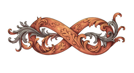 Baroque Infinity Ornament Illustration With Gold And Silver Color Isolated