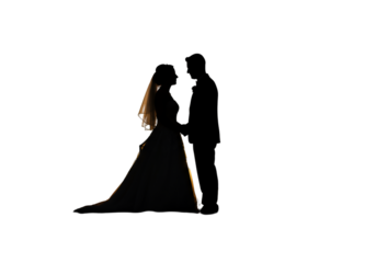 Bride Silhouette Wedding Photo in Dark Night with Evening Light