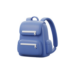 Blue Backpack 3D Illustration Isolated On Transparent Background
