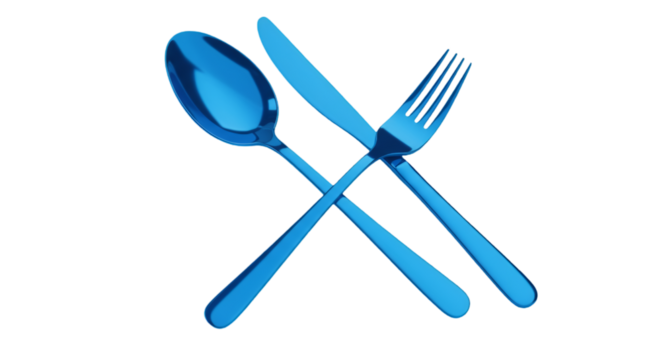 Blue Cutlery Set Illustration in 3D Isolated on Black Background
