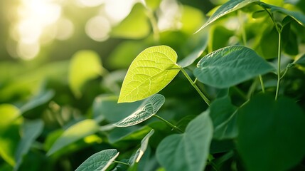Vibrant Green Leaves Veins CloseUp with Natural Bokeh Lighting Effect in Background