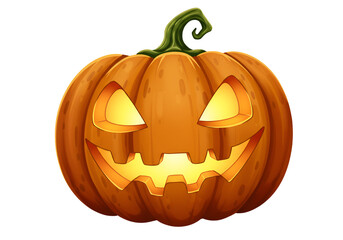 Carved Halloween Pumpkin Illustration with Glowing Face Isolated on Transparent