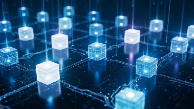 Blockchain technology network data connection digital cube future internet innovation concept