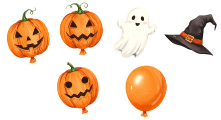 Halloween Illustration Pumpkin Ghost Hat on Transparent Background