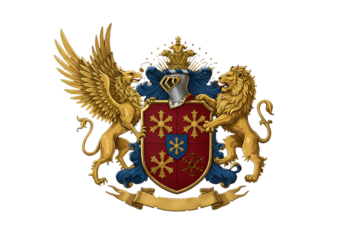 Coat Of Arms Illustration with Gold Lions and Griffins on Transparent Background