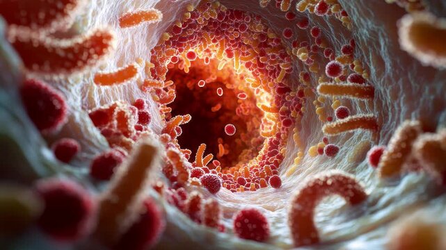 3d rendered medically illustration of intestinal villi with bacterial