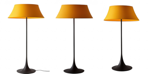 Three yellow lamps illumination on transparent png background