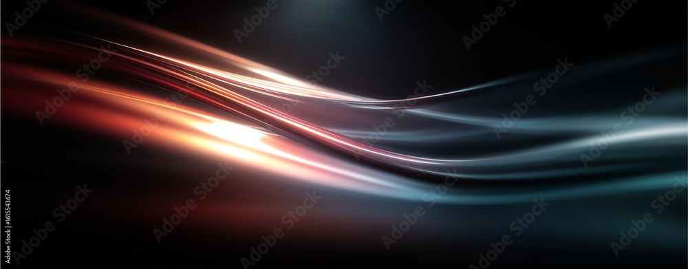 Poster dynamic light serpentine: abstract visual depicts undulating waves of vibrant light across a dark ex