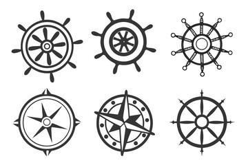 Obraz premium Nautical Helm and Compass Collection Vector Icons.