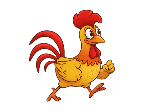 Cartoon Rooster Illustration With Orange And Red Colors And Transparent Background
