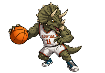 Cartoon Triceratops Dinosaur Playing Basketball Illustration Isolated