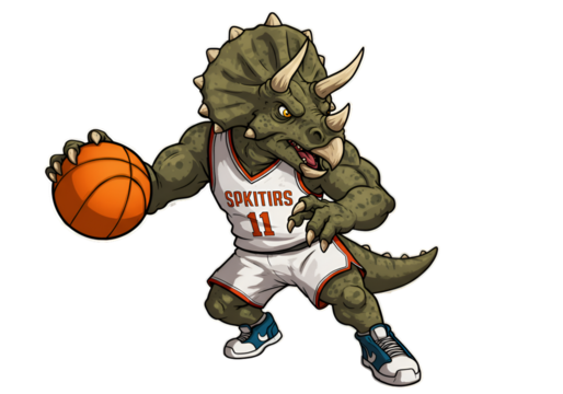Cartoon Triceratops Dinosaur Playing Basketball Illustration Isolated