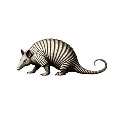 Striped armadillo creature isolated on transparent background