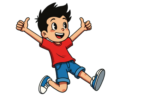 Cheerful Cartoon Illustration Of A Happy Boy With Thumbs Up Gesture - Powered by Adobe