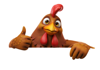 Cheerful Cartoon Chicken Gesturing Thumbs Up on Transparent Background