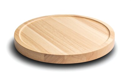 Round Wooden Serving Tray with Recessed Edge on White Background