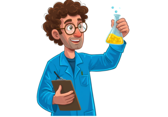 Cheerful Scientist Illustration Holding Chemical Beaker In Laboratory Isolated