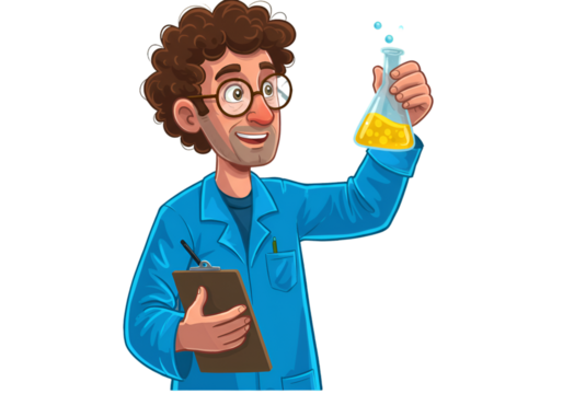 Cheerful Scientist Illustration Holding Chemical Beaker In Laboratory Isolated